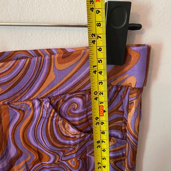 Zara Purple Orange Swirl 70s Retro Silky Straight Leg Pants Women's size Small - Picture 9 of 11